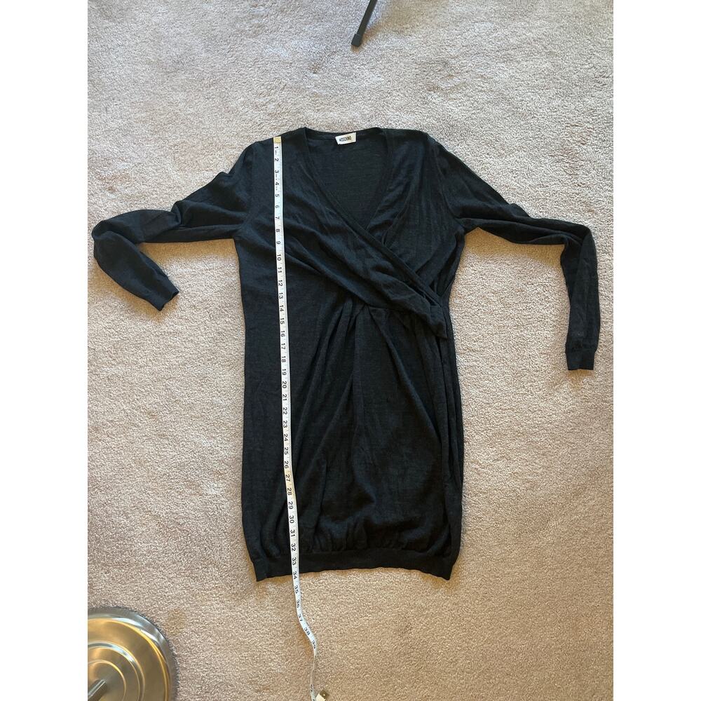 Moschino Virgin Wool Faux Wrap Sweater Dress Size 8 Gray Long Sleeves Flawed - Picture 11 of 11